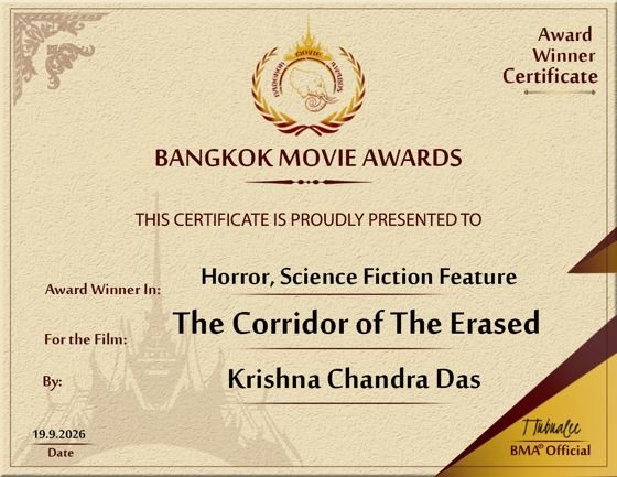 Bangkok Movie Awards — Award Winner certificate, Horror, Science Fiction Feature